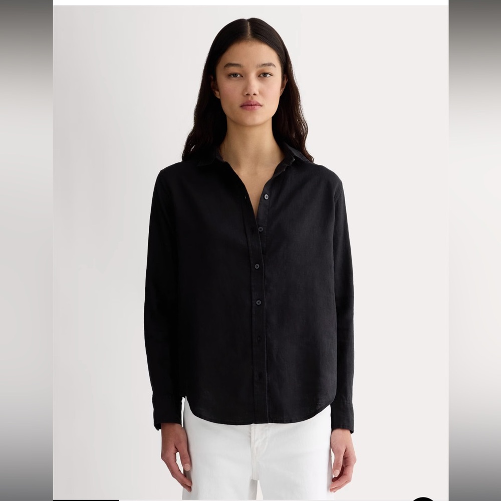 Everlane Must-Have Shirt in Linen, Black, size 2
